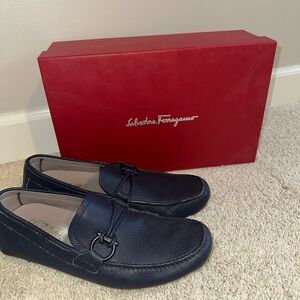 Salvatore Ferragamo Loafers - Navy Blue Leather